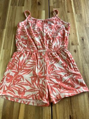 Old Navy Girls Romper XL 14-16 Coral Tropical Print Summer Outfit